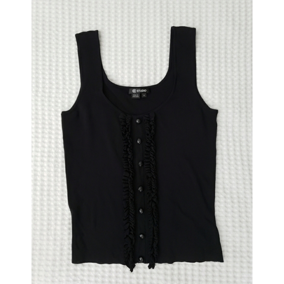 CM studios black fine knit tuxedo ruffle blouse M - Picture 4 of 4